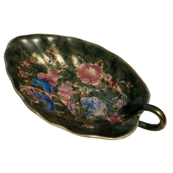 Vintage Japanese Green and Pink Floral trinket dish - Picture 2 of 6